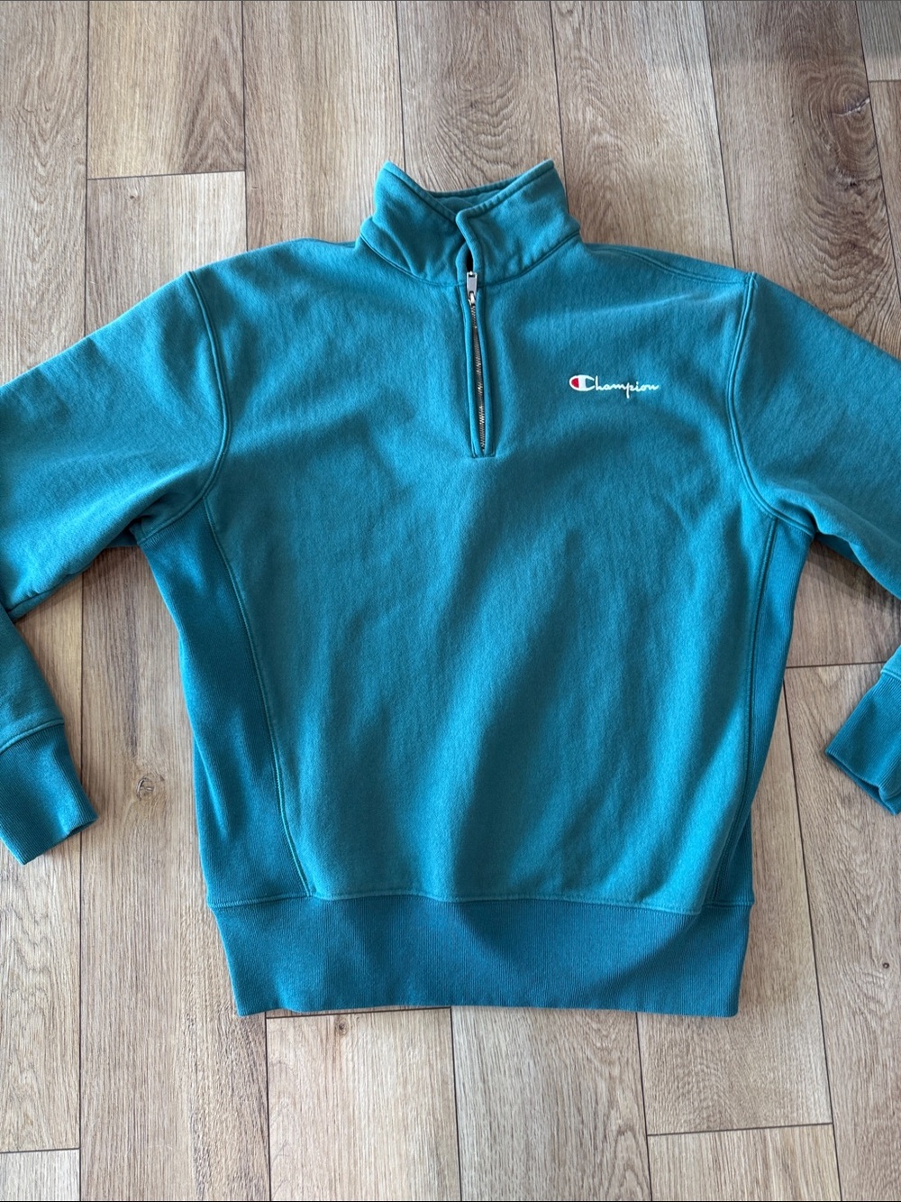Champion Men's Teal Half-Zip Reverse Weave Sweatshirt - size medium